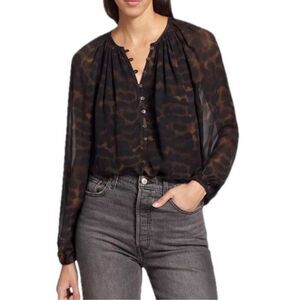 RAILS Indi Umber Leopard Long Sleeve Boho Blouse Size Medium
